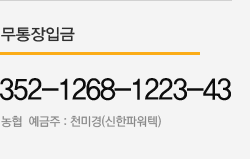 무통장 입금안내 은행: 123-456-78910 예금주: 홍길동